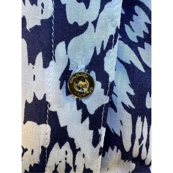 Lilly Pulitzer women’s navy blue peacock button front blouse size L #38-1692 - Picture 3 of 6